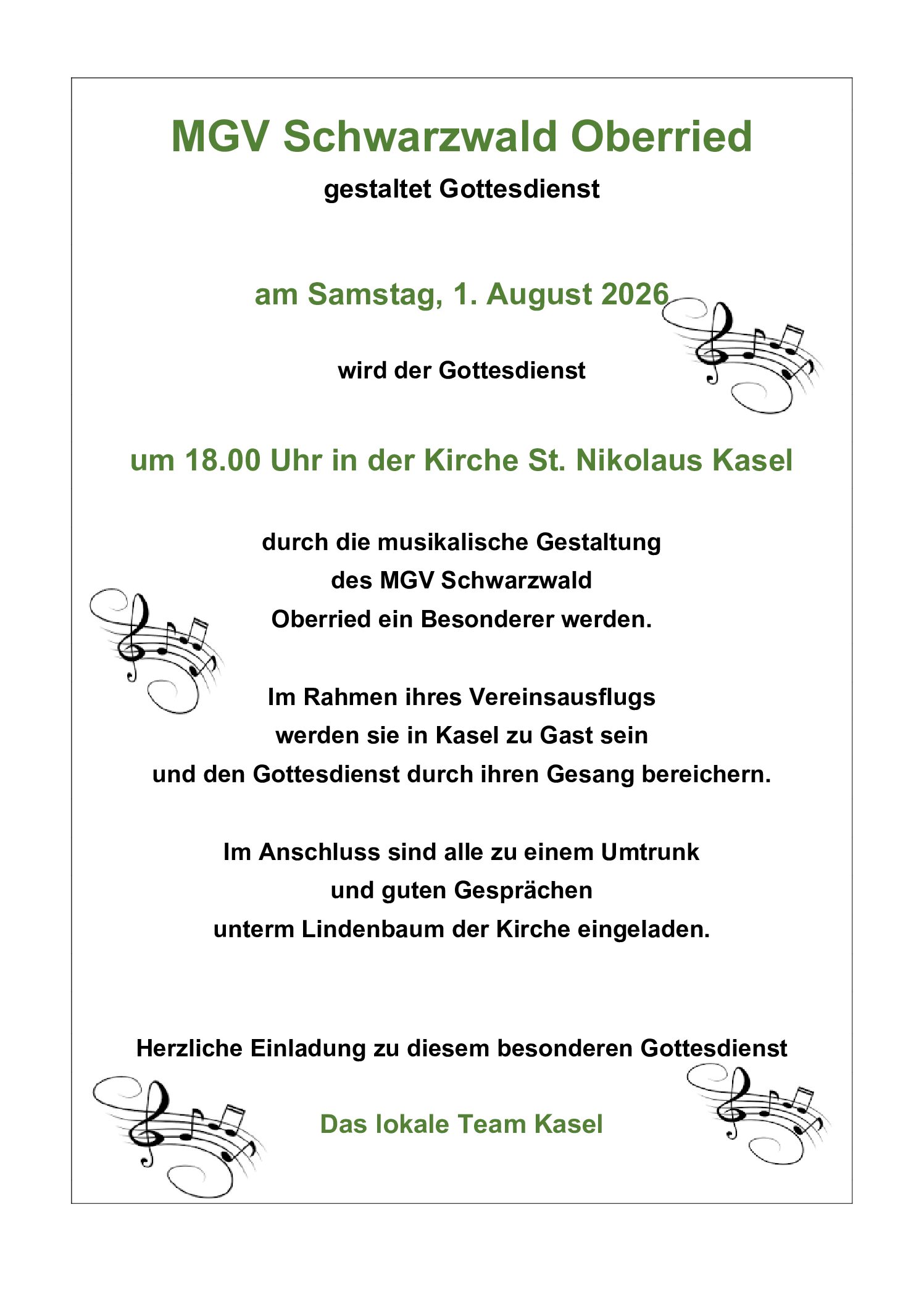Homepage MGV Schwarzwald Oberried gestaltet Gottesdienst