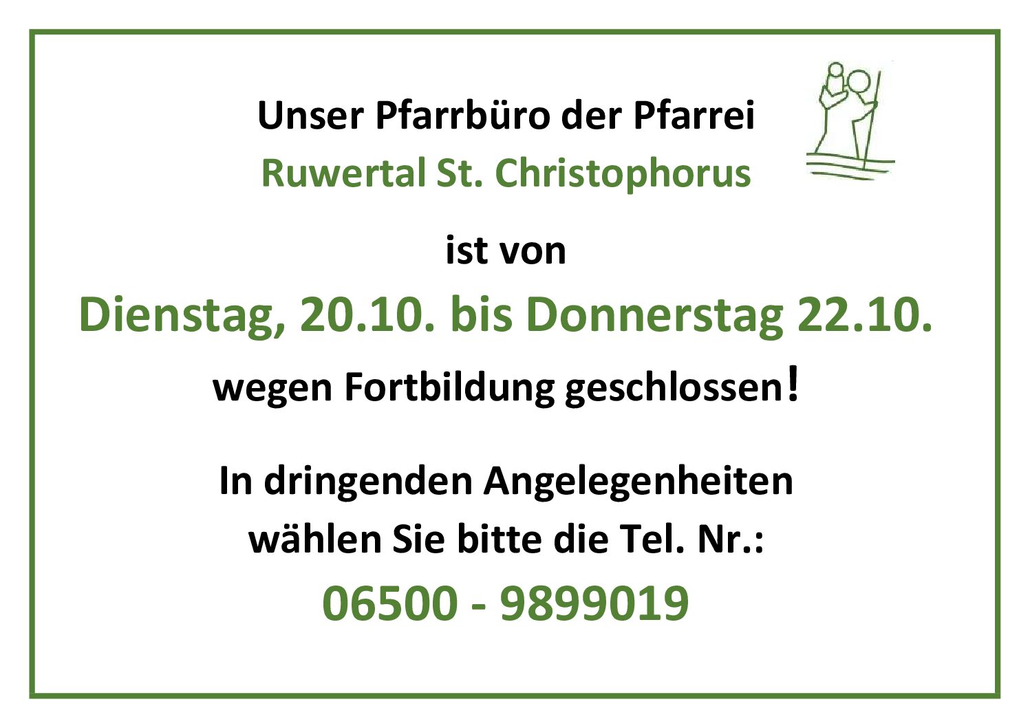 Pfarrbüro geschlossen